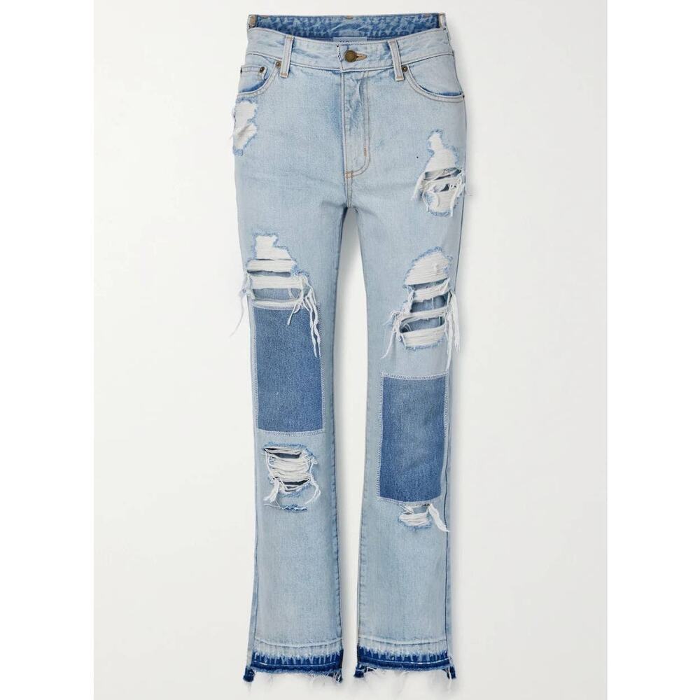 Monse Light Wash Distressed Patchwork High Rise S… - image 7